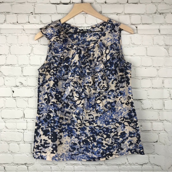 CAbi Silk Animal Print Sleeveless Blouse Ruffles - Picture 2 of 6